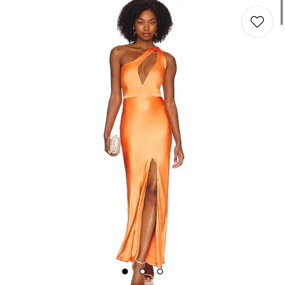 orange dress revolve Michael Costello x REVOLVE Millie Gown in Orange Rust